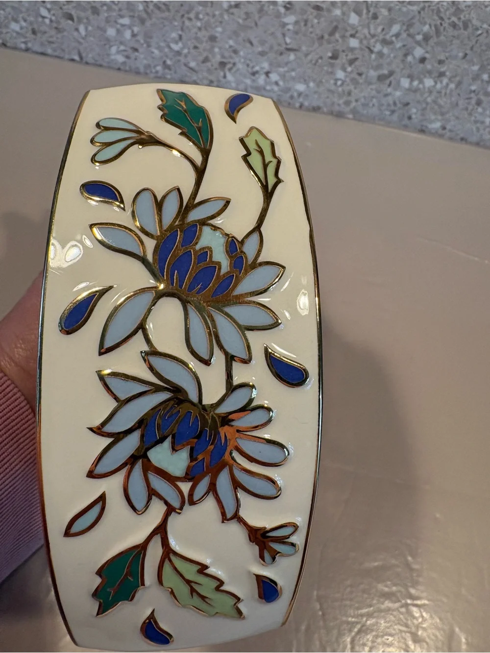 Lenox Gilded Garden porcelain desk clock feat Blue Floral & butterflies